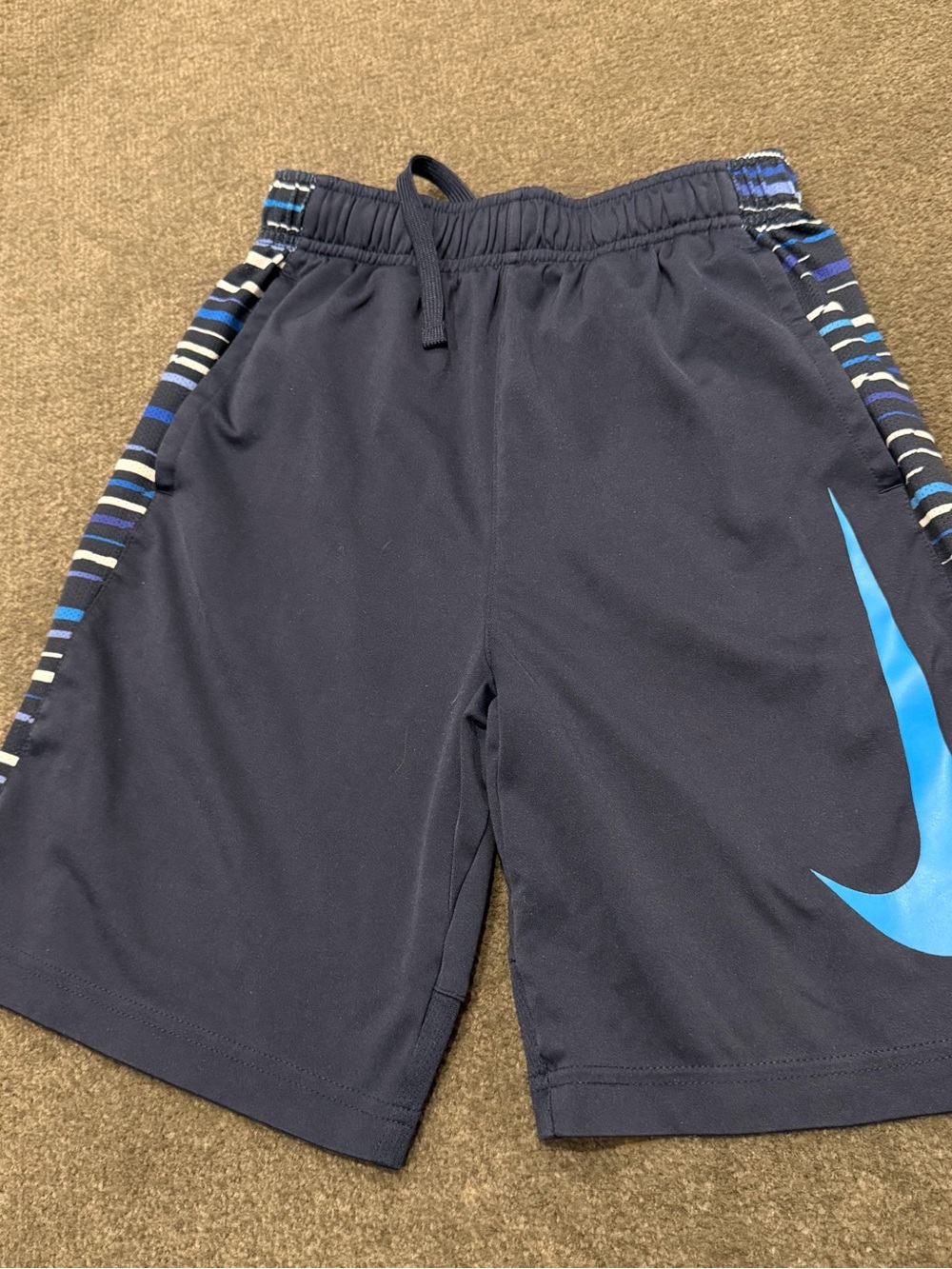 Nike Navy Athletic Shorts with Light Blue Swoosh